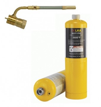 Poza Pachet Arzator profesional DELKA pentru valve CGA600 + 2 Butelii gaz MAPP GAS PRO 400 gr. Poza 6872