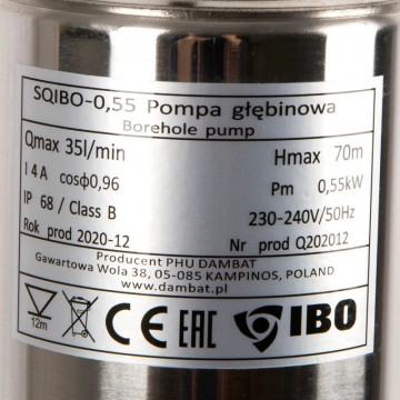 Poza Pompa submersibila IBO Dambat SQIBO 3, 0.55 kW, debit 35 l/min, H refulare 70m, cablu 15m