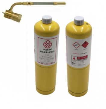 Poza Pachet Arzator profesional DELKA pentru valve CGA600 + 2 Butelii gaz MAPP GAS PRO 400 gr
