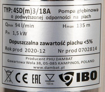 Poza Pompa submersibila IBO Dambat 4SDM3/18, 1.5kW
