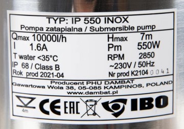 Poza Pompa apa murdara IBO Dambat IP 550 INOX