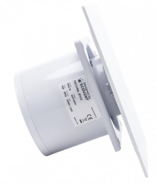 Poza Ventilator de baie Ecovent DECORA, Ø100, Super Silent, Panou Plexiglas schimbabil, Clapeta antiretur, Debit 93 m3/h, Garanție 5 ani, Alb Mat. Poza 9004