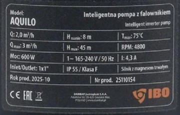 Poza AQUILO – Pompă automată cu inverter pentru alimentare apă, 600W, 50 l/min, 45 m